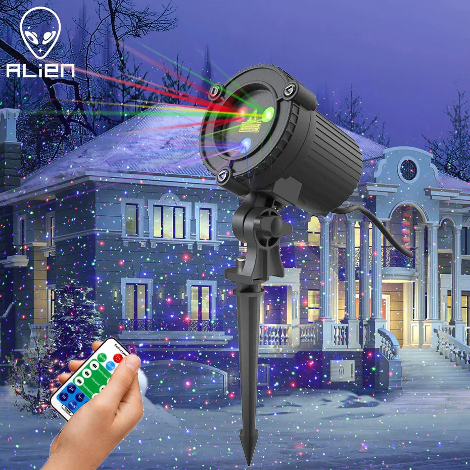 ALIEN Moving Static Red Green Blue Dots Star Christmas Laser Light Projector Outdoor Garden Waterproof Holiday Xmas Tree Lights