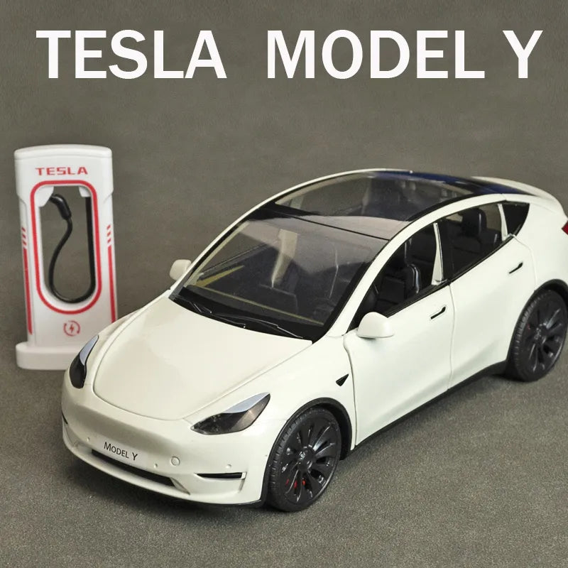 1:24 Tesla Model Y Model 3 Tesla Model S Alloy Die Cast Toy Car Model Sound and Light Children's Toy Collectibles Birthday gift