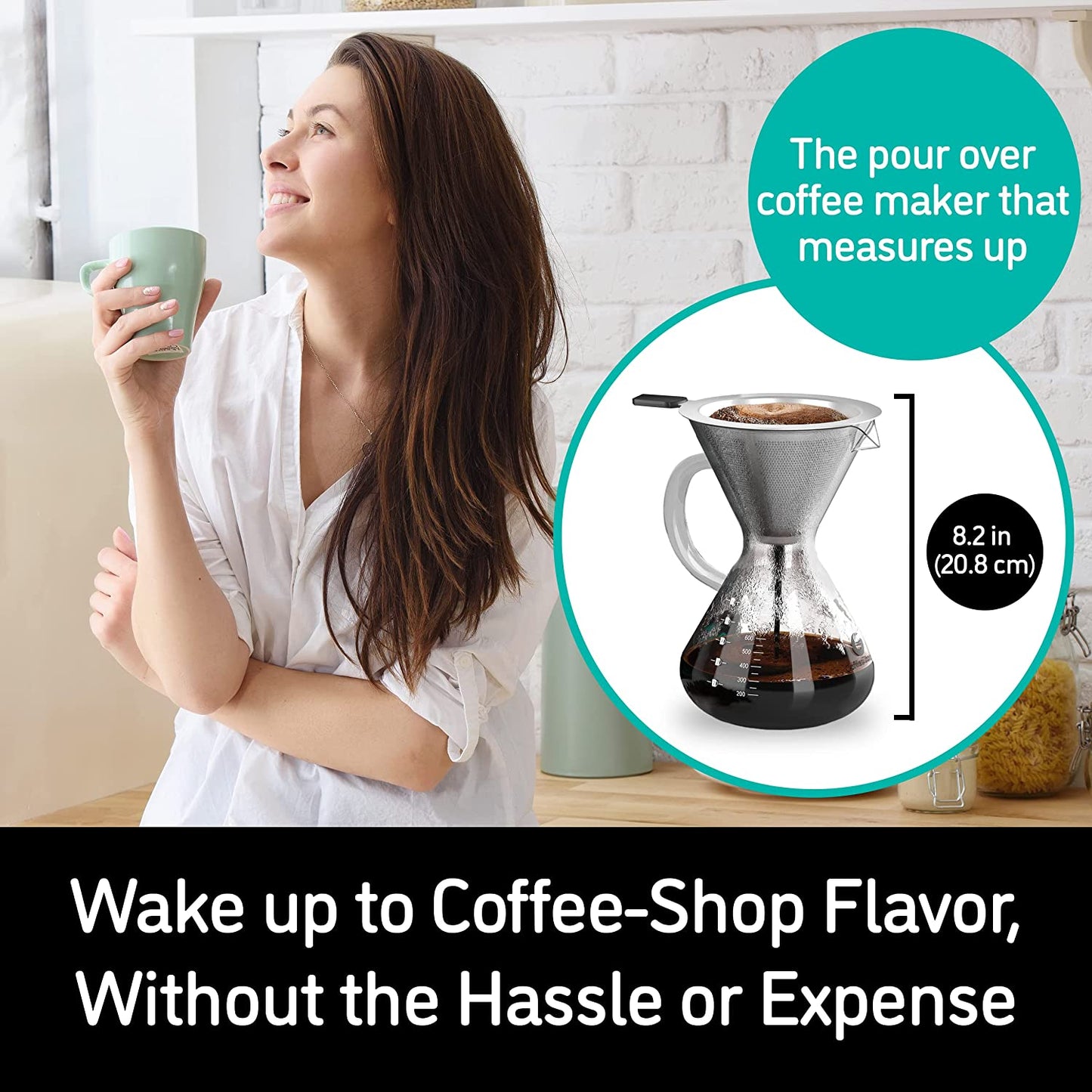 Pour over Coffee Maker - 27 Oz Paperless, Portable, Drip Coffee Brewer Pour over Set W/Glass Carafe & Stainless-Steel Mesh Filter, 800Ml Clear
