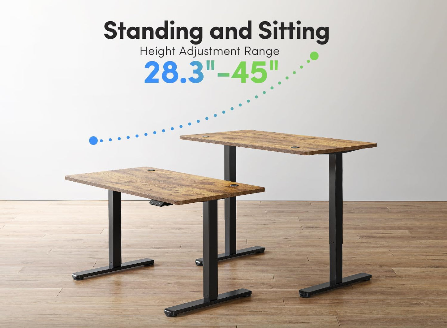 Height Adjustable Electric Standing Desk, 48 X 24 Inches Stand up Table, Sit Stand Home Office Desk with Splice Board, Black Frame/Rustic Brown Top