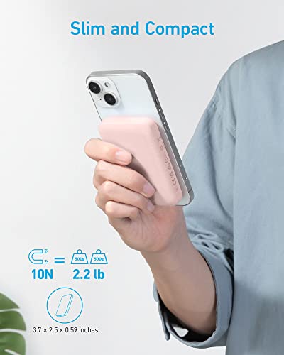 Anker 321 MagGo Battery (PowerCore Magnetic 5K), 5,000mAh Magnetic Wireless Portable Charger, Compatible with iPhone 15/15 Plus/15 Pro/15 Pro Max, iPhone 14/13/12 Series (Pink)