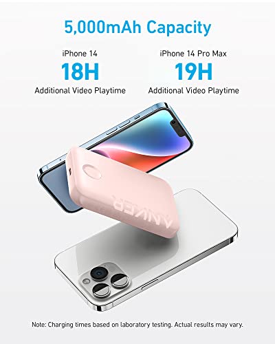 Anker 321 MagGo Battery (PowerCore Magnetic 5K), 5,000mAh Magnetic Wireless Portable Charger, Compatible with iPhone 15/15 Plus/15 Pro/15 Pro Max, iPhone 14/13/12 Series (Pink)