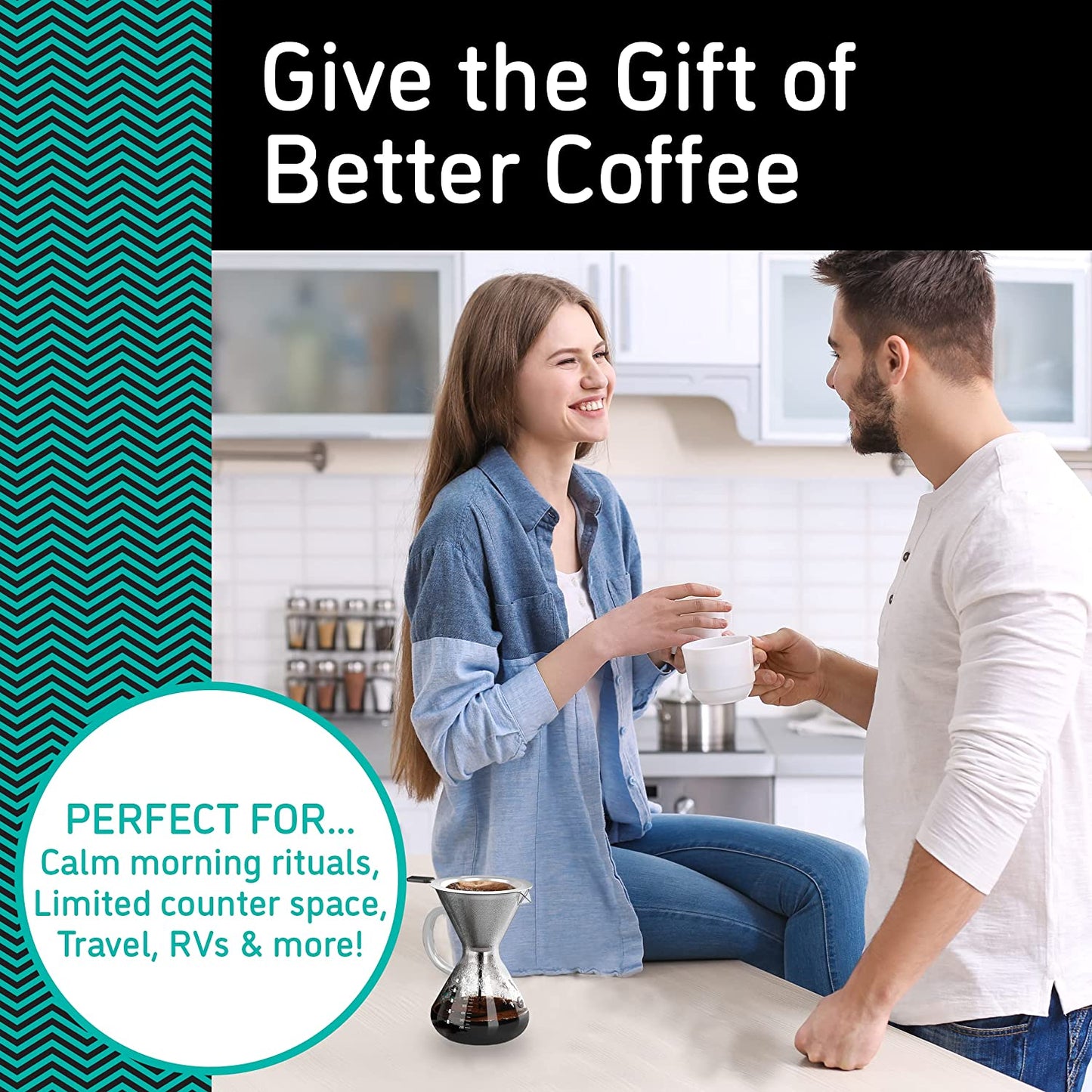 Pour over Coffee Maker - 27 Oz Paperless, Portable, Drip Coffee Brewer Pour over Set W/Glass Carafe & Stainless-Steel Mesh Filter, 800Ml Clear