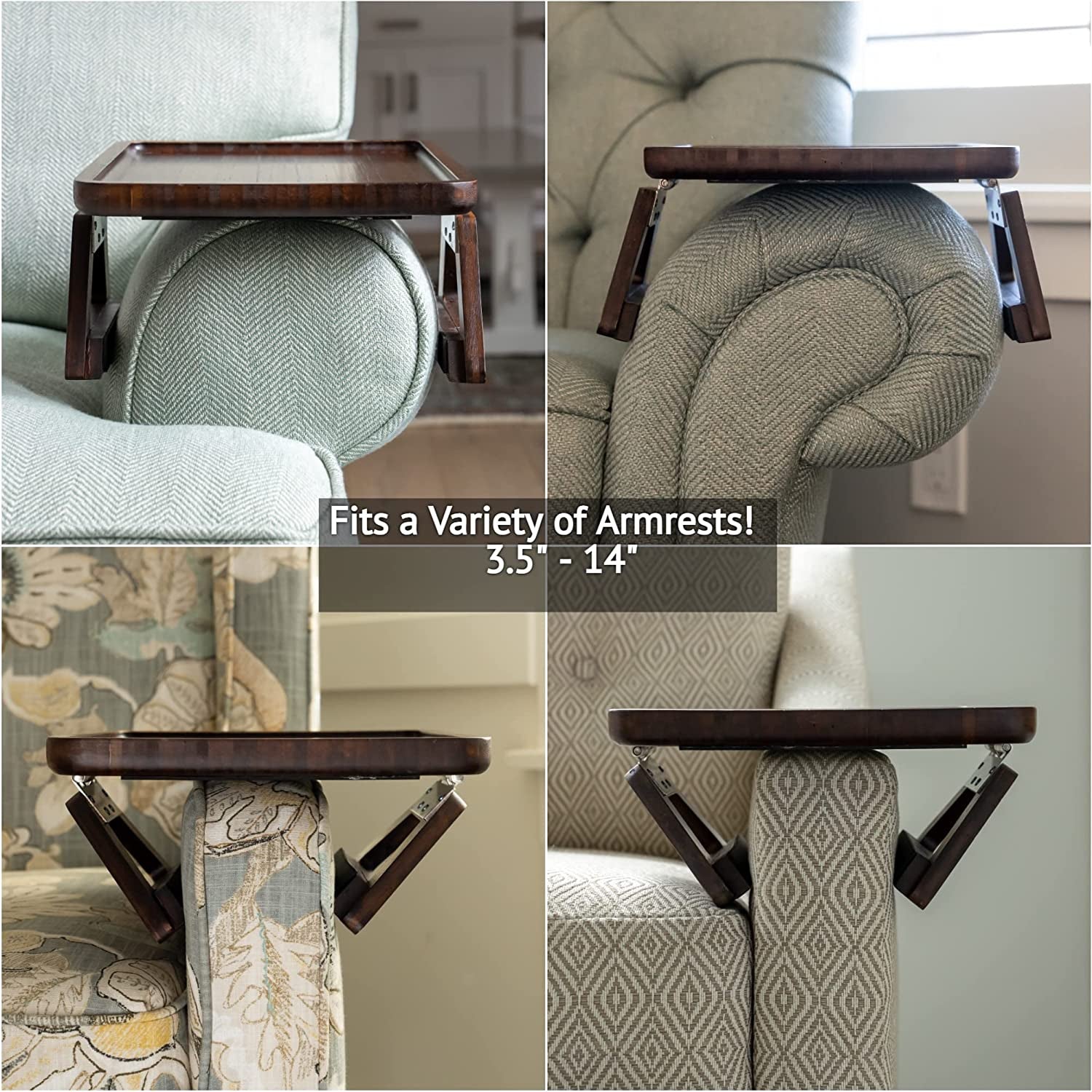 SH SIGNATURE HOME Arm Table Clip on Tray Sofa Table for Wide Couches. Couch Arm Tray Table, Portable Table, TV Table and Side Tables for Brown Regular 13.75 X 9.5Inch