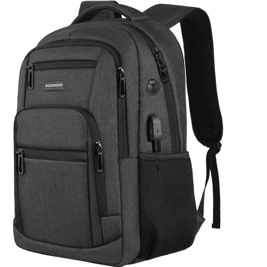 DOXUNGOO Neutral Large Capacity Backpack Laptop Bag Multi Pocket With USB And Headphone Jack 2023 New Hot (Black)