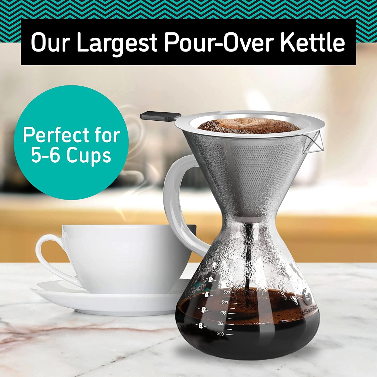 Pour over Coffee Maker - 27 Oz Paperless, Portable, Drip Coffee Brewer Pour over Set W/Glass Carafe & Stainless-Steel Mesh Filter, 800Ml Clear